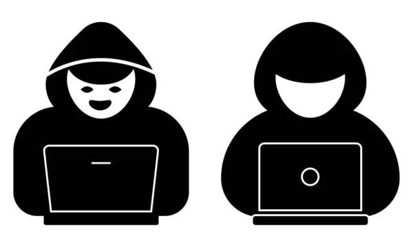 Hacker Mit Laptop Symbolen — Stockvektor
