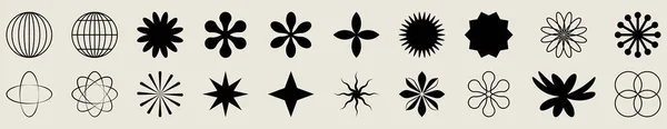 Formes Géométriques Abstraites Brutalistes Figures Étoiles Fleurs Spirale Cercles Illustration — Image vectorielle