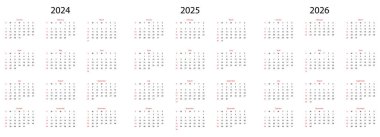 Takvim 2024, takvim 2025, takvim 2026