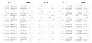 Takvim 2024 - 2028 yıl