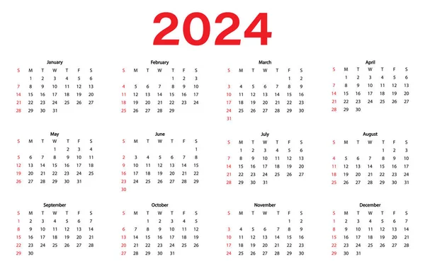 Rok Kalendarzowy 2024 Ilustracja Wektora — Wektor stockowy