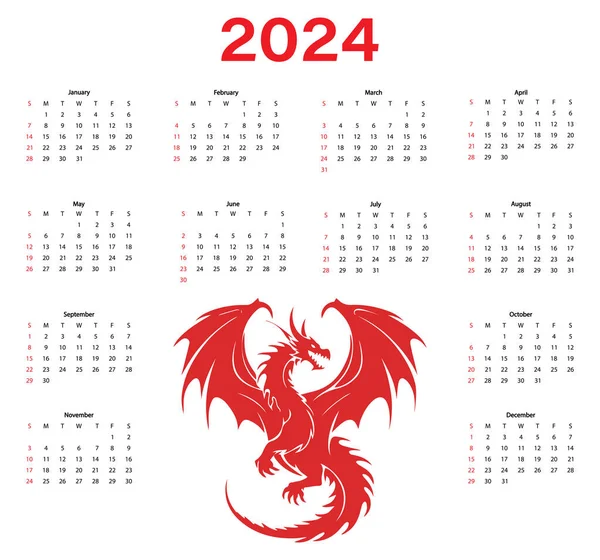 Календарь 2024 Векторная Иллюстрация — стоковый вектор