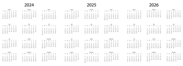 Calendar 2024 2026 Years — Stock Vector