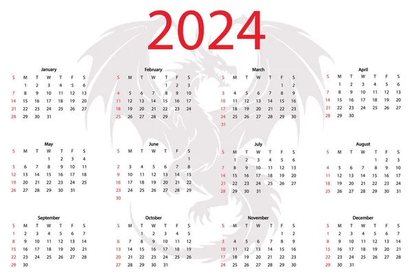 2024 Takvim Yılı Şablonu — Stok Vektör