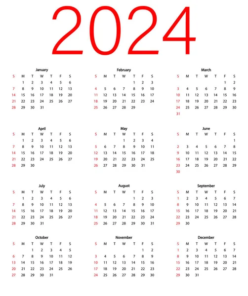 Klasyczny Miesięczny Kalendarz 2024 Rok — Wektor stockowy