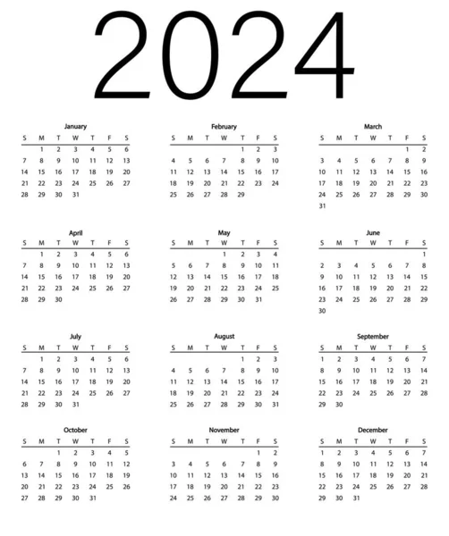 Calendrier Mensuel Pour 2024 Année — Image vectorielle
