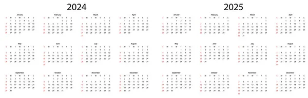 Serie Calendario 2024 2025 Anni — Vettoriale Stock