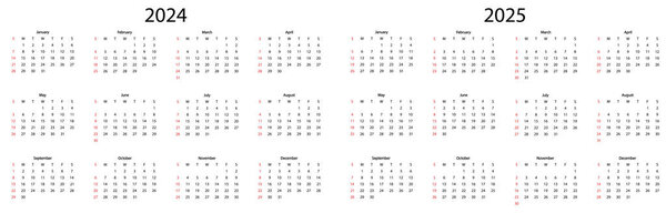 Set of calendar 2024 and 2025 years