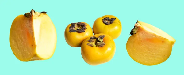 Caqui Crujiente Aislado Fruta Fresca Caqui Naranja Coreano Con Ruta —  Fotos de Stock