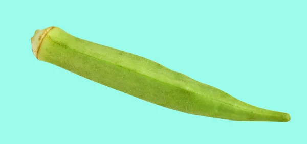 Green Okra Isolated Clipping Path Green Background Shadow Healthy Vegetables — Stock Photo, Image