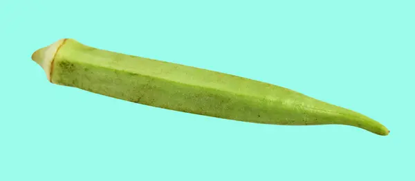 Πράσινη Μπάμιες Απομονωμένες Μονοπάτι Πράσινο Φόντο Χωρίς Σκιά Υγιή Λαχανικά — Φωτογραφία Αρχείου