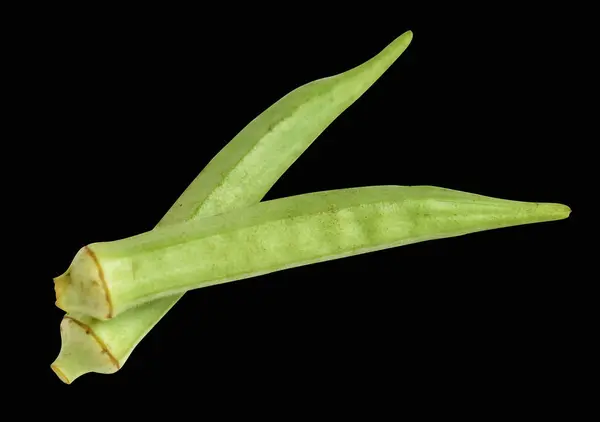 Green Okra Isolated Clipping Path Black Background Shadow Healthy Vegetables — Stock Photo, Image