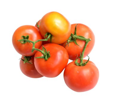 Kesme yolu olan domatesler, beyaz arka planda gölge yok, kırmızı domatesler.