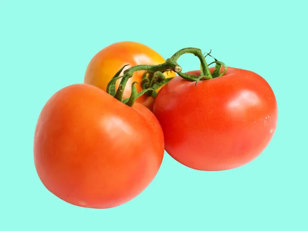 Pomidory Odizolowane Ścieżką Wycinania Bez Cienia Zielonym Tle Wiązanka Czerwonych — Zdjęcie stockowe