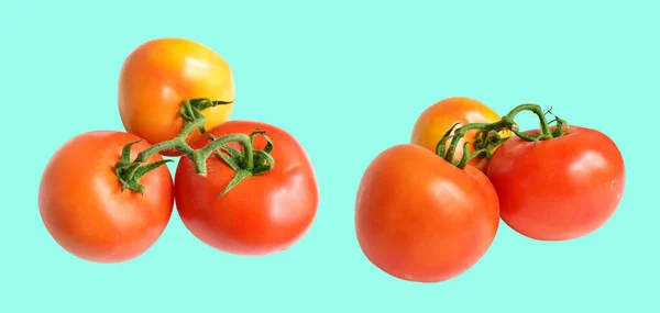 Ντομάτες Απομονωμένες Μονοπάτι Χωρίς Σκιά Πράσινο Φόντο Κόκκινες Ντομάτες — Φωτογραφία Αρχείου