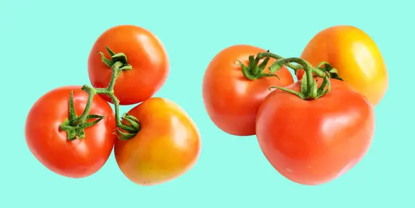 Tomates Aislados Con Ruta Recorte Sin Sombra Fondo Verde Racimo — Foto de Stock