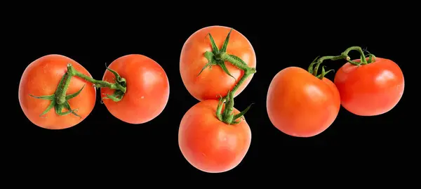 Tomatoes Isolated Clipping Path Shadow Black Background Red Tomatoes Bunch — Stock Photo, Image