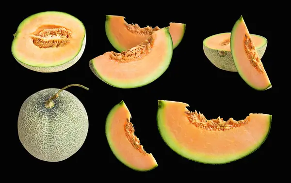 Cantaloupe Meloun Japonské Ovoce Izolované Výstřižkovou Pěšinou Žádný Stín Černém — Stock fotografie