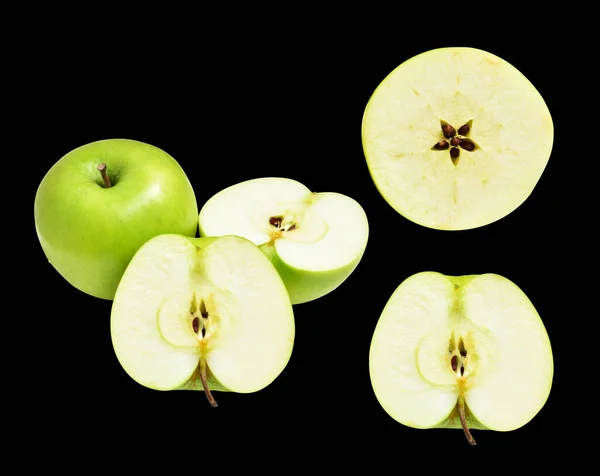Tranches Pommes Vertes Morceaux Isolés Avec Chemin Coupe Arrière Plan — Photo