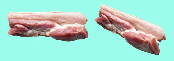 Свиной Живот Сырое Мясо Изолированы Вырезкой Пути Тени Зеленом Фоне — стоковое фото