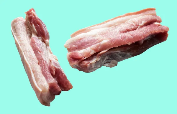 Schweinebauch Rohes Fleisch Isoliert Mit Schneideweg Kein Schatten Grünen Hintergrund — Stockfoto
