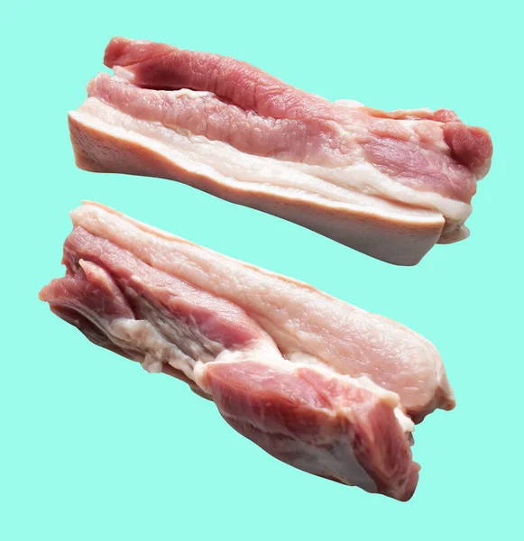 Pork Belly Raw Meat Isolated Clipping Path Shadow Green Background — Stock Photo, Image