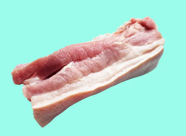 Свиной Живот Сырое Мясо Изолированы Вырезкой Пути Тени Зеленом Фоне Стоковое Изображение