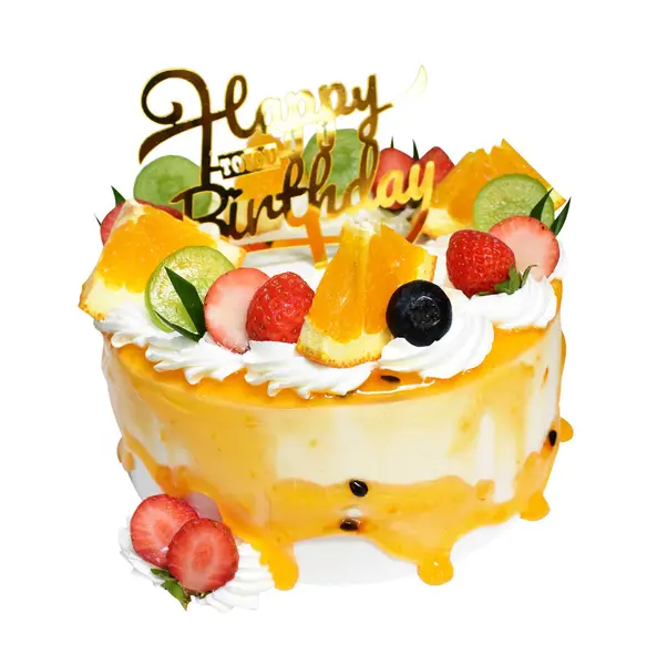 Urodzinowe Ciasto Izolowane Ścieżką Wycinania Bez Cienia Białym Tle — Zdjęcie stockowe