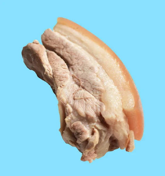 Gekookte Buik Varkensvlees Geïsoleerd Met Clipping Pad Geen Schaduw Lichtblauwe — Stockfoto