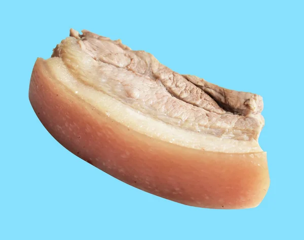 Boiled Belly Pork Meat Isolated Clipping Path Shadow Light Blue — Stock Photo, Image