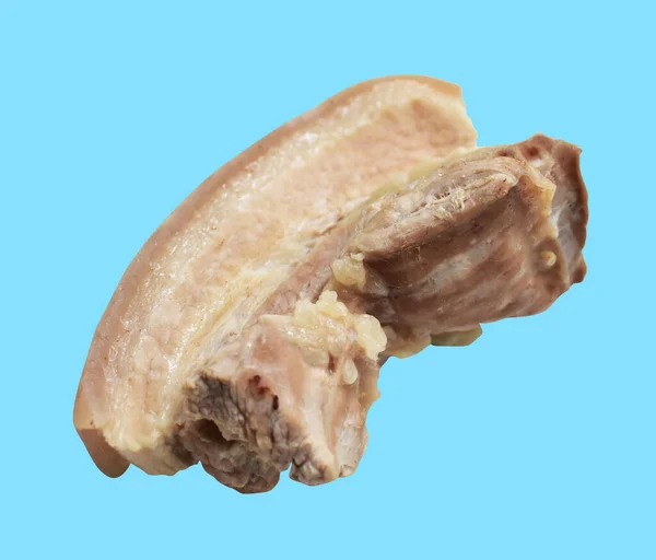Boiled Belly Pork Meat Isolated Clipping Path Shadow Light Blue — Stock Photo, Image