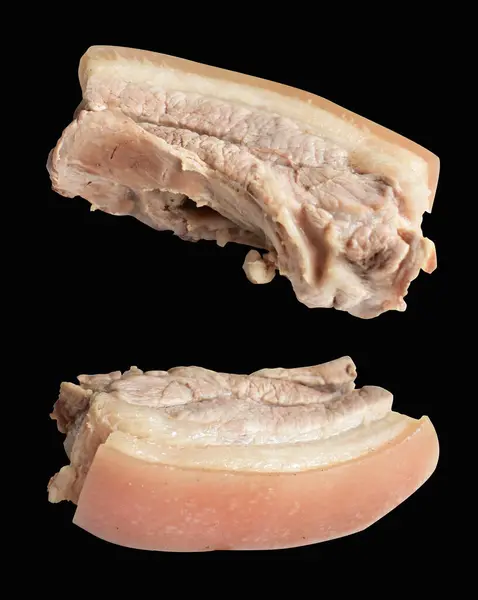 Мясо Кипяченой Свинины Изолированное Отрезанной Дорожкой Тени Черном Фоне Ингредиенты — стоковое фото