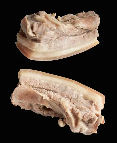 Gekookte Buik Varkensvlees Geïsoleerd Met Clipping Pad Geen Schaduw Zwarte — Stockfoto