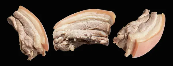 Gekookte Buik Varkensvlees Geïsoleerd Met Clipping Pad Geen Schaduw Zwarte — Stockfoto