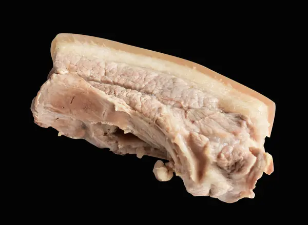 Gekochtes Schweinebauch Fleisch Isoliert Mit Schneideweg Kein Schatten Schwarzen Hintergrund — Stockfoto