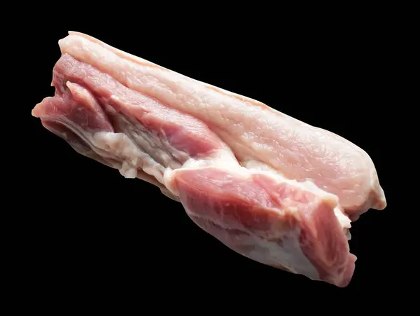 Schweinebauch Rohes Fleisch Isoliert Mit Schneideweg Kein Schatten Schwarzen Hintergrund — Stockfoto