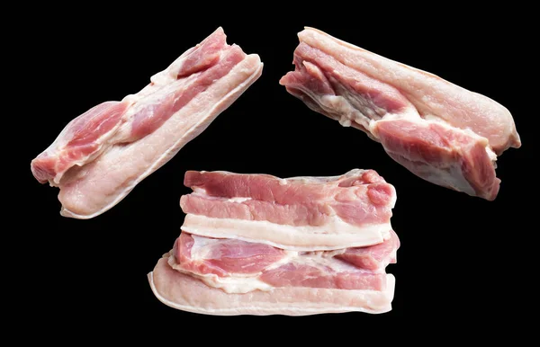 Schweinebauch Rohes Fleisch Isoliert Mit Schneideweg Kein Schatten Schwarzen Hintergrund — Stockfoto