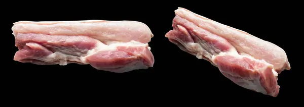 Свиной Живот Сырое Мясо Изолированы Вырезкой Пути Тени Черном Фоне — стоковое фото