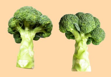 Brokoli ya da karnabahar kesme yolu ile izole edilmiş artan arka plan, gölge yok, yemek malzemeleri, sağlıklı sebzeler