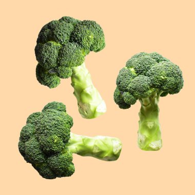 Brokoli ya da karnabahar kesme yolu ile izole edilmiş artan arka plan, gölge yok, yemek malzemeleri, sağlıklı sebzeler