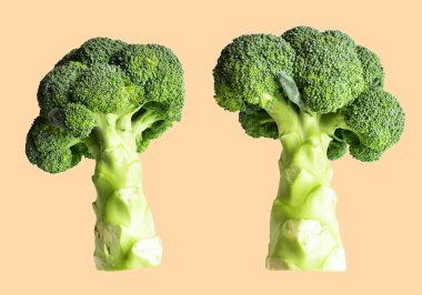 Brokoli ya da karnabahar kesme yolu ile izole edilmiş artan arka plan, gölge yok, yemek malzemeleri, sağlıklı sebzeler