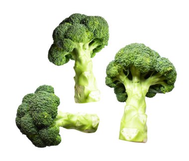 Brokoli ya da karnabahar kırpma yolu ile izole edilmiş beyaz arka plan, gölge yok, yemek malzemeleri, sağlıklı sebzeler