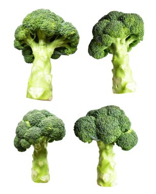 Brokoli ya da karnabahar kırpma yolu ile izole edilmiş beyaz arka plan, gölge yok, yemek malzemeleri, sağlıklı sebzeler