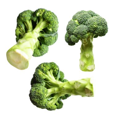 Brokoli ya da karnabahar kırpma yolu ile izole edilmiş beyaz arka plan, gölge yok, yemek malzemeleri, sağlıklı sebzeler