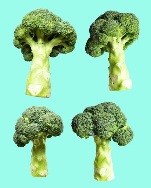 Brokoli Karnabahar Kesme Yolu Ile Izole Edilmiş Yeşil Arka Plan — Stok fotoğraf