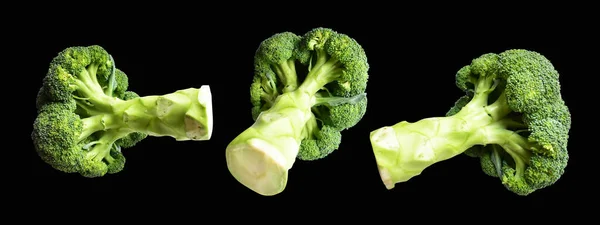 Broccoli Cauliflower Isolated Clipping Path Inblack Background Shadow Cooking Ingredients — Stock Photo, Image