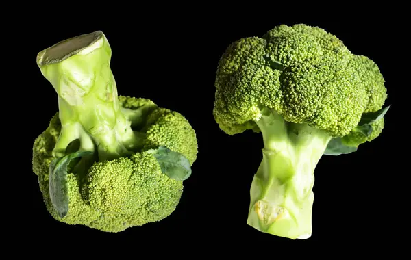 Brokoli Karnabahar Kesme Yolu Ile Izole Siyah Arka Plan Gölge — Stok fotoğraf