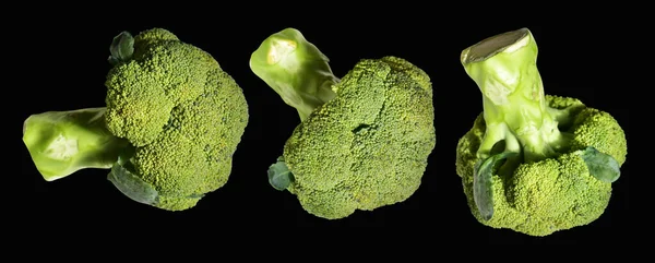 Brokkoli Oder Blumenkohl Isoliert Mit Schneideweg Auf Schwarzem Hintergrund Kein — Stockfoto