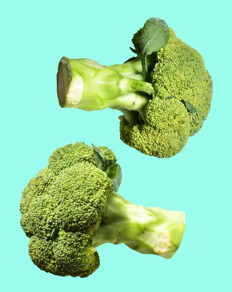Broccoli Cavolfiore Isolato Con Percorso Ritaglio Sfondo Menta Senza Ombra — Foto Stock
