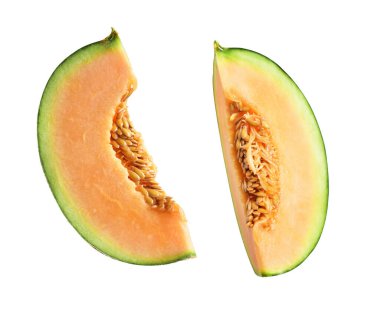Kavun kavunu Japon meyvesi kırpma yolu ile izole edilmiş, beyaz arka planda gölge yok.